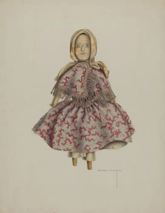 Framed Print : Wooden Doll, c. 1938. Creator: Bertha Semple Framed Print : Wooden Doll, c. 1938. Creator: Bertha Semple