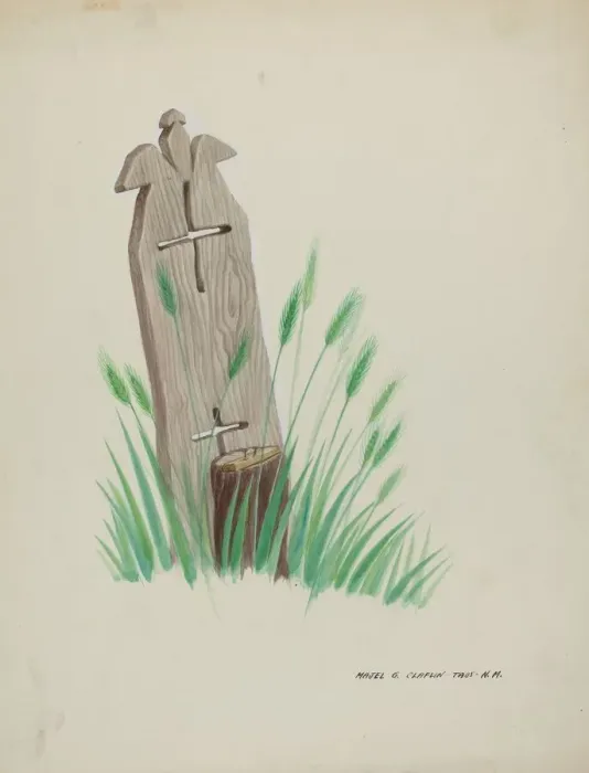 Framed Print : Wooden Grave Marker, c. 1937. Creator: Majel G. Claflin Framed Print : Wooden Grave Marker, c. 1937. Creator: Majel G. Claflin