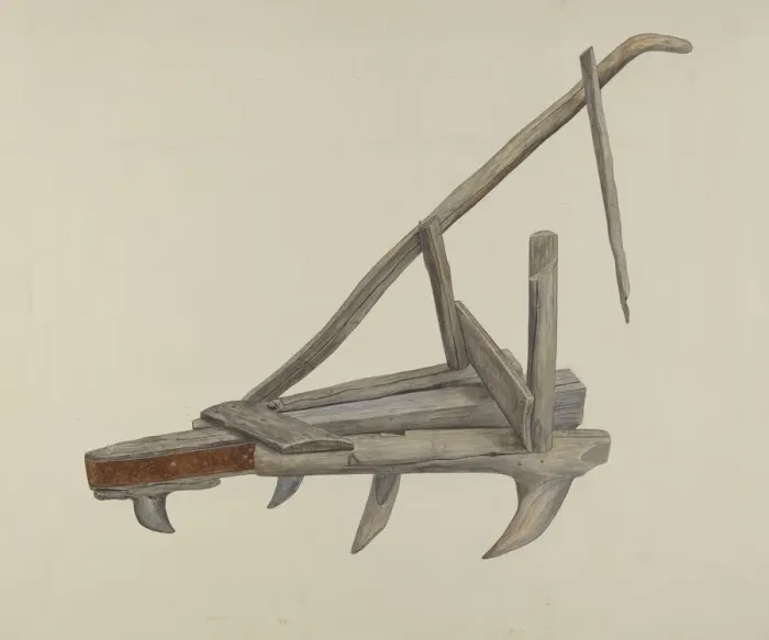 Framed Print : Wooden Harrow or Cultivator, c. 1937. Creator: Wilbur M Rice Framed Print : Wooden Harrow or Cultivator, c. 1937. Creator: Wilbur M Rice