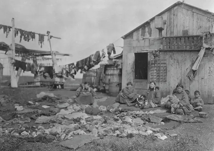 Framed Print : Wooden home of Alaskan Eskimo family, (1929?). Creator: Unknown Framed Print : Wooden home of Alaskan Eskimo family, (1929?). Creator: Unknown