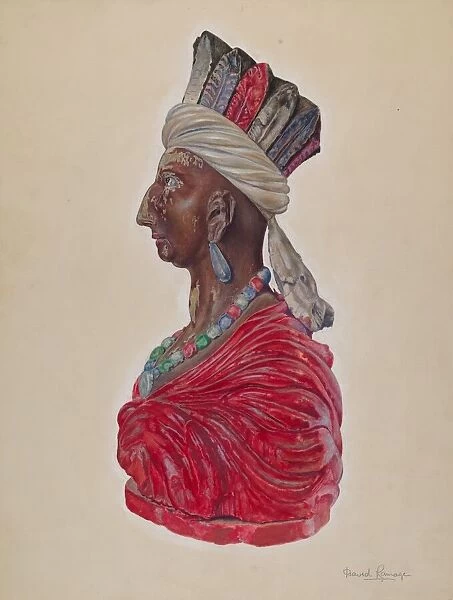 Wooden Indian Bust, c. 1937. Creator: David Ramage