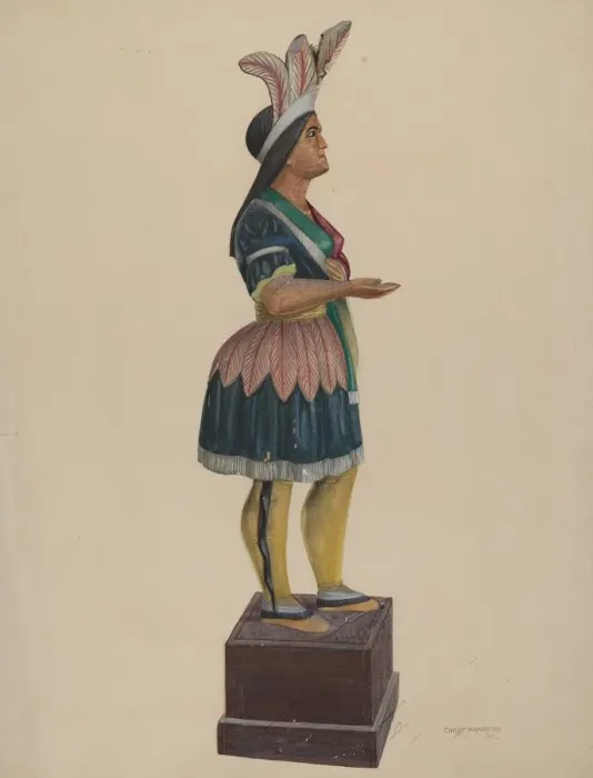 Framed Print : Wooden Indian, c. 1937. Creator: Chris Makrenos