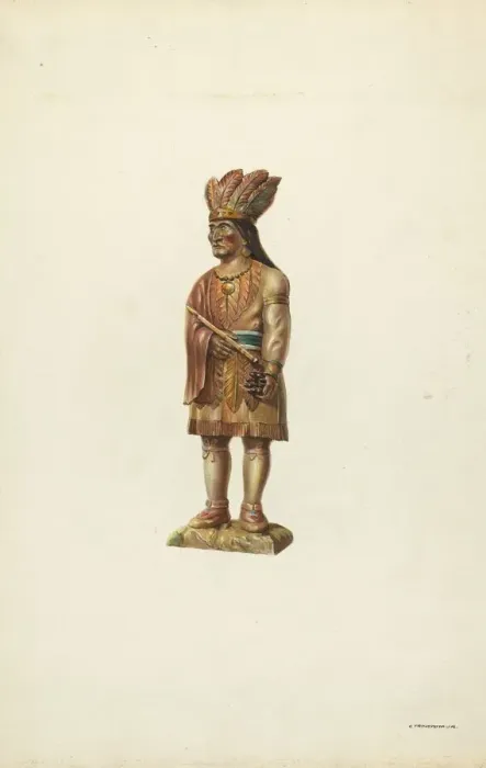 Framed Print : Wooden Indian, c. 1937. Creator: Gerald Transpota Framed Print : Wooden Indian, c. 1937. Creator: Gerald Transpota