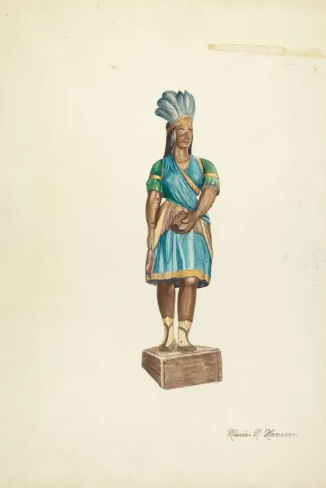 Framed Print : Wooden Indian (Female), 1935 / 1942. Creator: Marius Hansen Framed Print : Wooden Indian (Female), 1935 / 1942. Creator: Marius Hansen