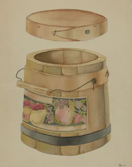 Framed Print : Wooden Jam Pail, c. 1936. Creator: Anthony Zuccarello Framed Print : Wooden Jam Pail, c. 1936. Creator: Anthony Zuccarello