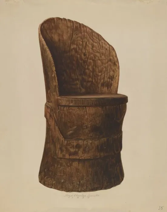 Framed Print : Wooden Log Chair, 1938. Creator: Lloyd Charles Lemcke Framed Print : Wooden Log Chair, 1938. Creator: Lloyd Charles Lemcke