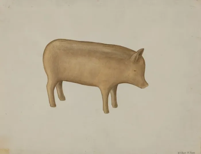Framed Print : Wooden Pig, 1935 / 1942. Creator: Wilbur M Rice Framed Print : Wooden Pig, 1935 / 1942. Creator: Wilbur M Rice
