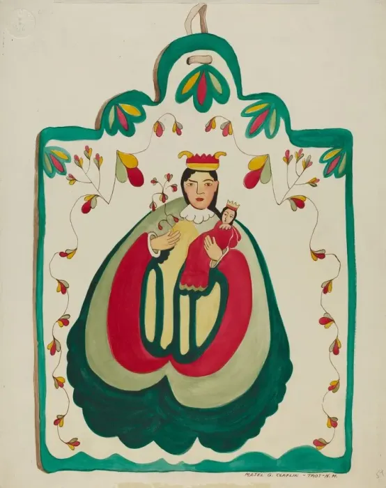 Framed Print : Wooden Retablo, San Antonio, c. 1937. Creator: Majel G. Claflin Framed Print : Wooden Retablo, San Antonio, c. 1937. Creator: Majel G. Claflin
