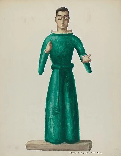 Wooden Santo in Bright Green Dress, 1935  /  1942. Creator: Majel G. Claflin