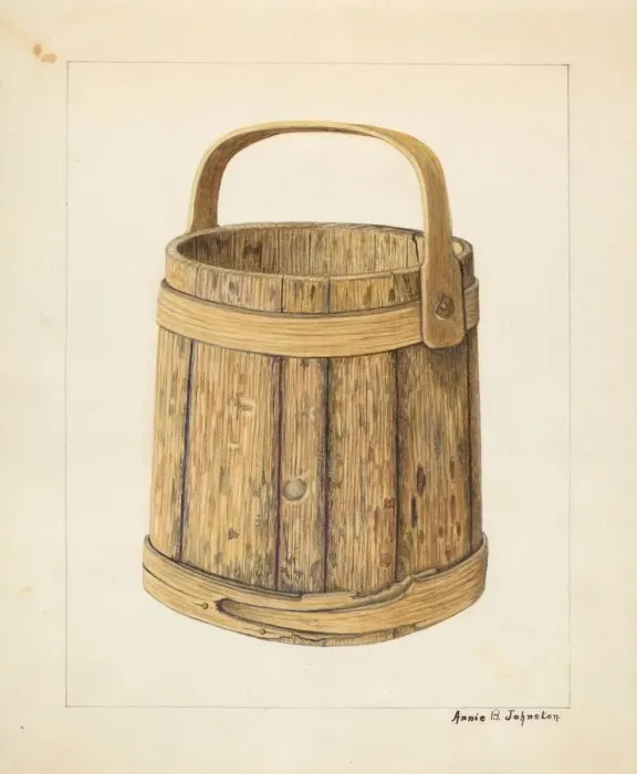 Framed Print : Wooden Sugar Bucket, c. 1938. Creator: Annie B Johnston Framed Print : Wooden Sugar Bucket, c. 1938. Creator: Annie B Johnston