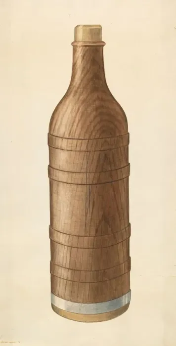 Framed Print : Wooden Wine Bottle, c. 1938. Creator: Wilbur M Rice Framed Print : Wooden Wine Bottle, c. 1938. Creator: Wilbur M Rice