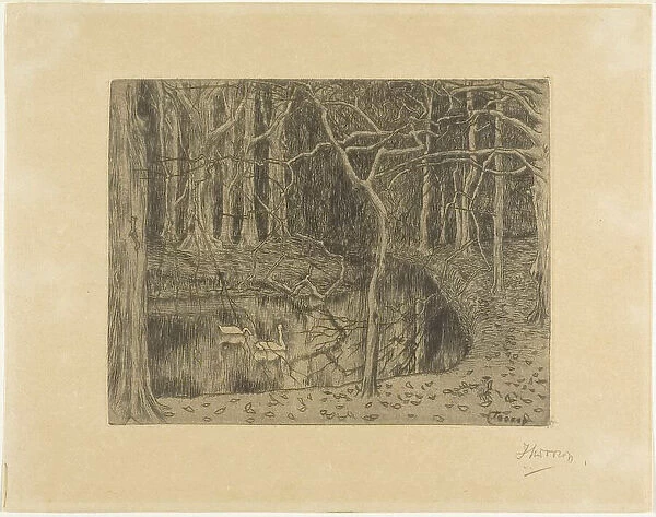 Woodland with a Pond and Swans, 1897. Creator: Jan Toorop