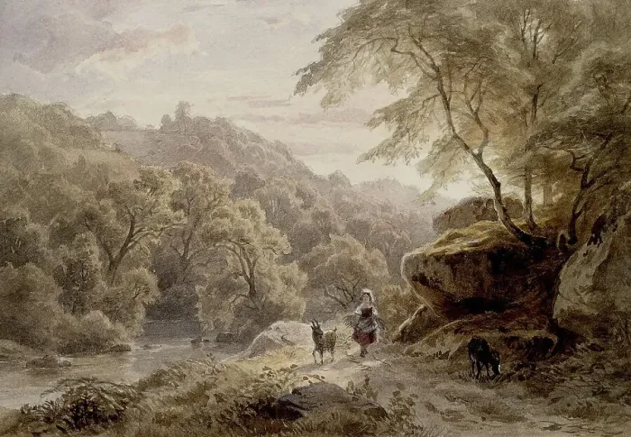 Framed Print : Woodland and River Scene, 19th century. Creator: Unknown Framed Print : Woodland and River Scene, 19th century. Creator: Unknown