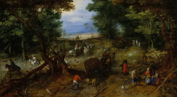 Framed Print : A Woodland Road with Travelers, 1607. Creator: Jan Brueghel the Elder Framed Print : A Woodland Road with Travelers, 1607. Creator: Jan Brueghel the Elder
