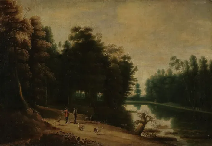 Framed Print : Woodland Scene by a Canal, 17th century. Creator: Lucas van Uden Framed Print : Woodland Scene by a Canal, 17th century. Creator: Lucas van Uden