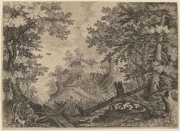 Woodland Scene with Two Hunters and a Dog to the Left, probably c. 1609. Creator: Aegidius Sadeler II