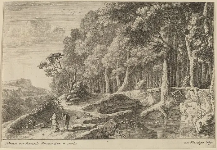 Framed Print : Woods Bordered by a Stream. Creator: Herman van Swanevelt Framed Print : Woods Bordered by a Stream. Creator: Herman van Swanevelt
