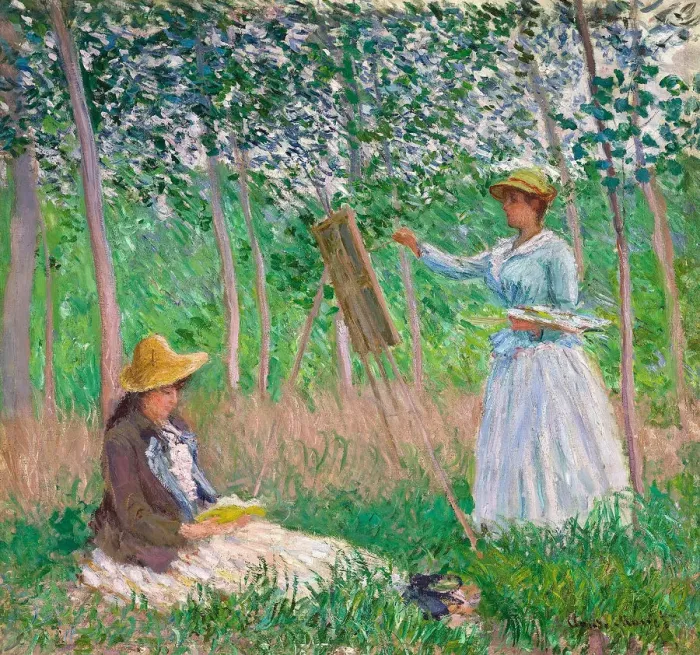Framed Print : In the Woods at Giverny: Blanche Hoschede at Her Easel with Suzanne Hoschede Reading, 1887. Artist: Monet, Claude (1840-1926) Framed Print : In the Woods at Giverny: Blanche Hoschede at Her Easel with Suzanne Hoschede Reading, 1887. Artist: Monet, Claude (1840-1926)