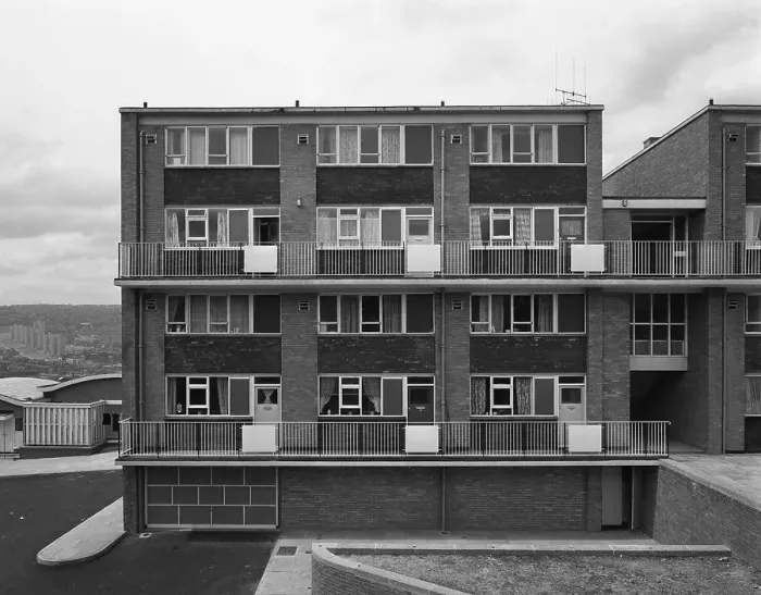 Framed Print : Woodside Maisonettes, Sheffield 13th August 1962. Artist: Michael Walters Framed Print : Woodside Maisonettes, Sheffield 13th August 1962. Artist: Michael Walters