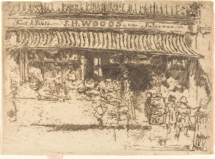 Framed Print : Woodss Fruit Shop, c. 1886  /  1888. Creator: James Abbott McNeill Whistler