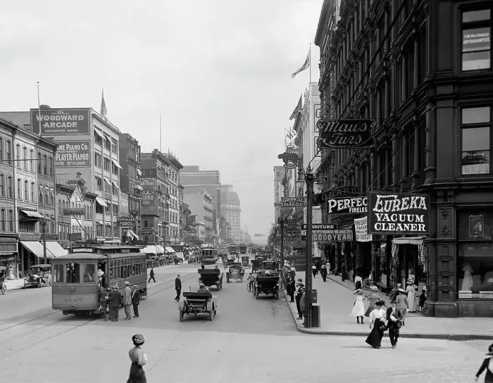 Framed Print : Woodward Ave. Detroit, Mich. c.between 1910 and 1920. Creator: Unknown Framed Print : Woodward Ave. Detroit, Mich. c.between 1910 and 1920. Creator: Unknown