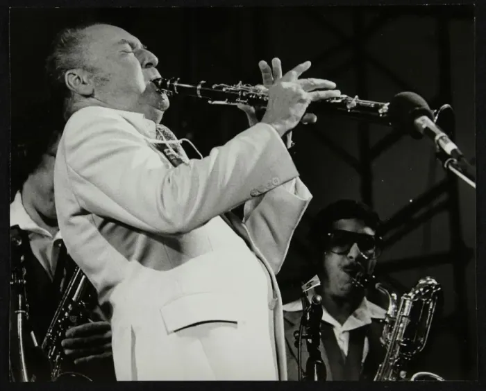 Framed Print : Woody Herman in concert at the Alexandra Palace, London, 1979. Artist: Denis Williams