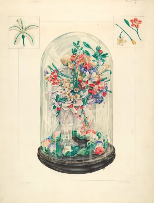 Framed Print : Wool Flowers Under Glass, 1935 / 1942. Creator: Frank J Mace Framed Print : Wool Flowers Under Glass, 1935 / 1942. Creator: Frank J Mace