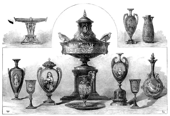 Framed Print : Worcester porcelain in the International Exhibition, 1871. Creator: Unknown Framed Print : Worcester porcelain in the International Exhibition, 1871. Creator: Unknown