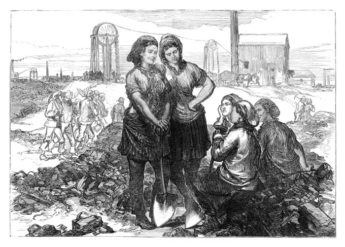 Framed Print : Work girls at the Wigan Collieries, late 19th century Framed Print : Work girls at the Wigan Collieries, late 19th century