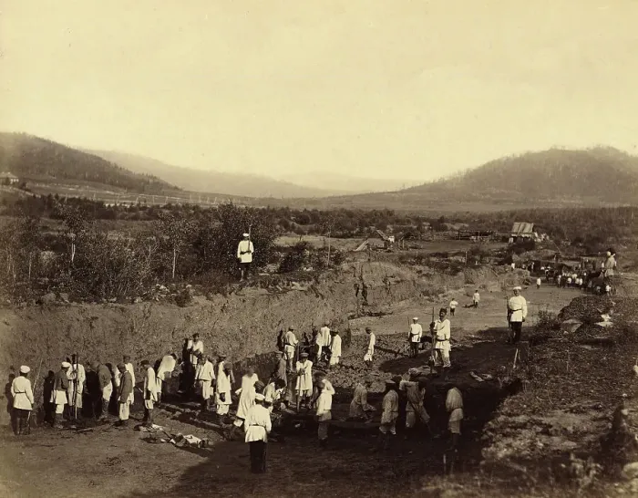 Framed Print : At Work in an Open-Pit Gold Mine, 1891. Creator: Aleksei Kuznetsov Framed Print : At Work in an Open-Pit Gold Mine, 1891. Creator: Aleksei Kuznetsov