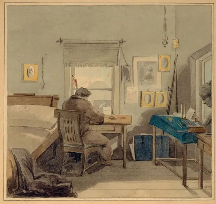 Framed Print : At work. In the Pavel Nashchokin House, 1824. Artist: Sokolov, Pyotr Fyodorovich (1791-1848) Framed Print : At work. In the Pavel Nashchokin House, 1824. Artist: Sokolov, Pyotr Fyodorovich (1791-1848)