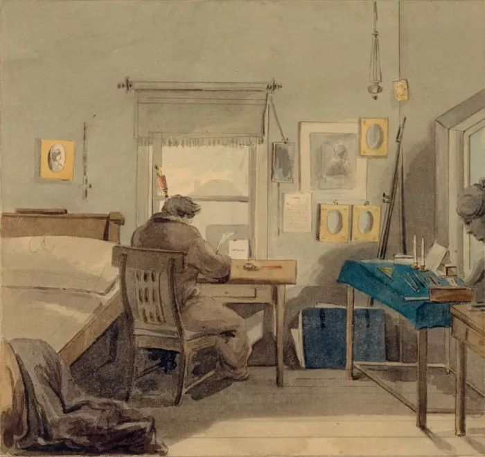 Framed Print : At work. In the Pavel Nashchokin House, 1824. Artist: Sokolov, Pyotr Fyodorovich (1791-1848) Framed Print : At work. In the Pavel Nashchokin House, 1824. Artist: Sokolov, Pyotr Fyodorovich (1791-1848)