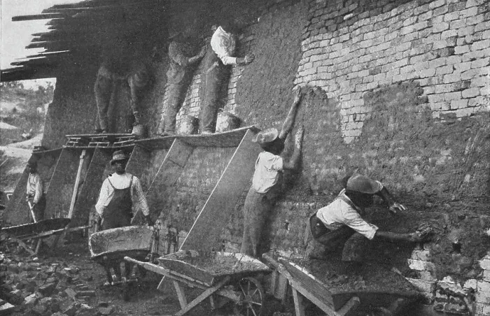 Framed Print : At work in the school's brick-yard, 1904. Creator: Frances Benjamin Johnston Framed Print : At work in the school's brick-yard, 1904. Creator: Frances Benjamin Johnston