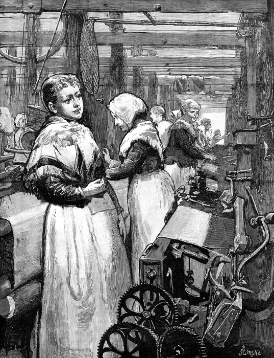 Framed Print : At Work in a Woollen Factory, 1883. Creator: Eugene Froment Framed Print : At Work in a Woollen Factory, 1883. Creator: Eugene Froment
