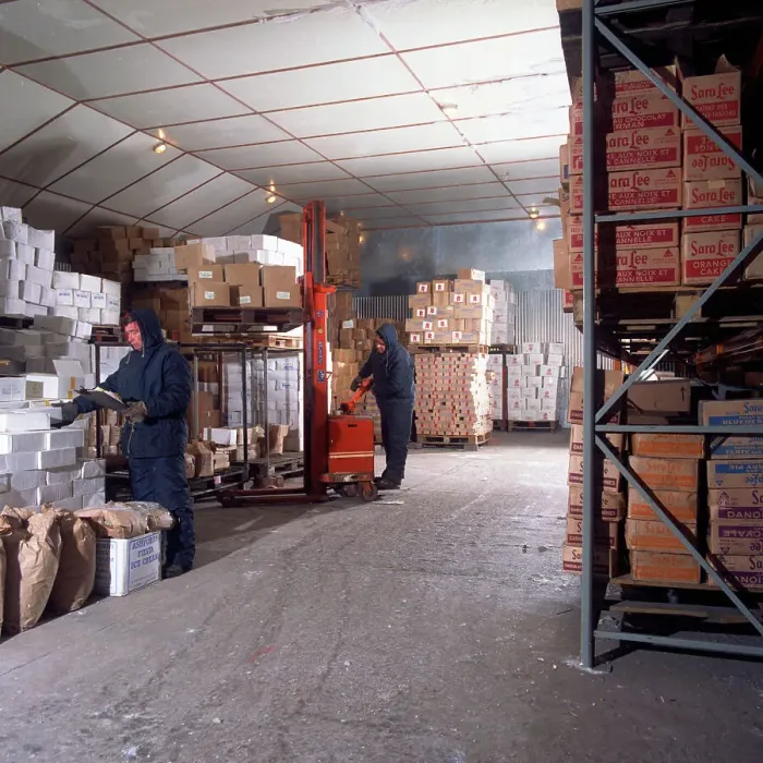 Framed Print : Workers in a cold store at Modern Foods, Mexborough, South Yorkshire, 1973. Artist Framed Print : Workers in a cold store at Modern Foods, Mexborough, South Yorkshire, 1973. Artist