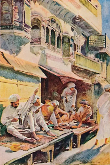 Framed Print : Workers in an Indian Bazaar, 1913. Artist: John Henry Frederick Bacon Framed Print : Workers in an Indian Bazaar, 1913. Artist: John Henry Frederick Bacon