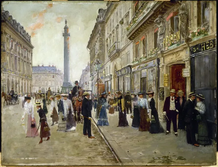 Framed Print : Workers leaving the Maison Paquin, c1900. Creator: Jean Beraud Framed Print : Workers leaving the Maison Paquin, c1900. Creator: Jean Beraud