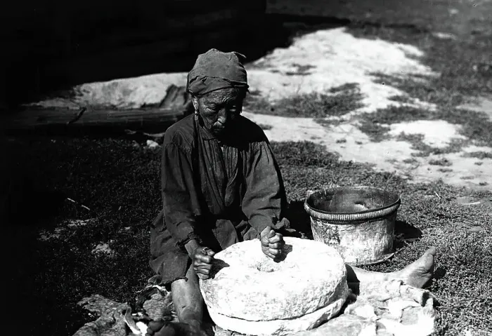 Framed Print : Working with a flour millstone, 1890. Creator: Unknown Framed Print : Working with a flour millstone, 1890. Creator: Unknown