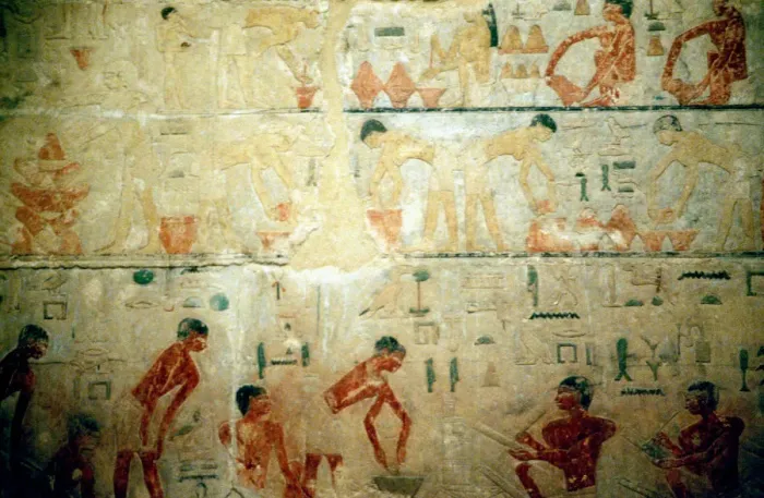 Framed Print : Working life in Ancient Egypt, wall painting from an artisans tomb at Saqqara Framed Print : Working life in Ancient Egypt, wall painting from an artisans tomb at Saqqara