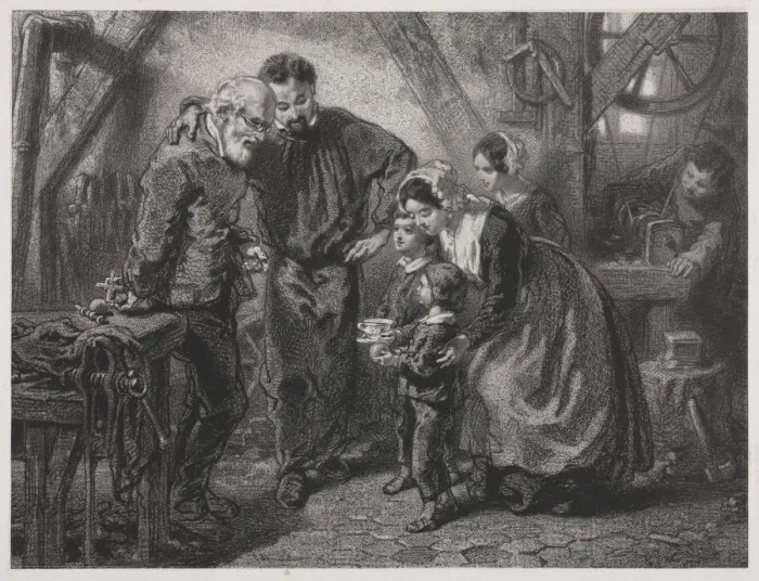 Framed Print : The Working-mans Birthday. Creator: Paul Gavarni (French, 1804-1866) Framed Print : The Working-mans Birthday. Creator: Paul Gavarni (French, 1804-1866)