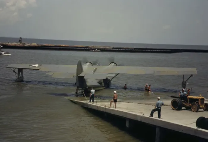 Framed Print : Working with a sea-plane at the Naval Air Base, Corpus Christi, Texas, 1942. Creator: Howard Hollem Framed Print : Working with a sea-plane at the Naval Air Base, Corpus Christi, Texas, 1942. Creator: Howard Hollem