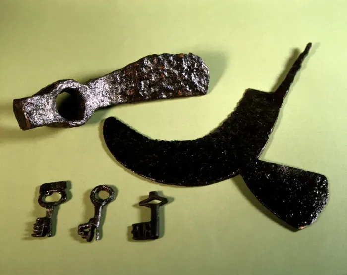 Framed Print : Working tools: hoe, ax and keys. From Pamplona Framed Print : Working tools: hoe, ax and keys. From Pamplona