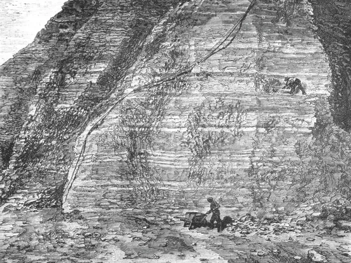 Framed Print : Workings and Guano deposit on the middle Island; About the Chincha Islands, 1875. Creator: Unknown Framed Print : Workings and Guano deposit on the middle Island; About the Chincha Islands, 1875. Creator: Unknown