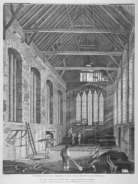 Workmen dismantling Holy Trinity Chapel, Leadenhall Street, City of London, 1825
