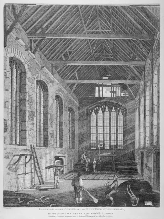 Framed Print : Workmen dismantling Holy Trinity Chapel, Leadenhall Street, City of London, 1825 Framed Print : Workmen dismantling Holy Trinity Chapel, Leadenhall Street, City of London, 1825