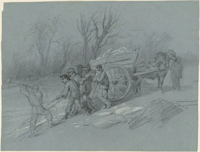 Framed Print : Workmen Gathering Ice at the Water's Edge, c. 1850. Creator: Hippolyte Lalaisse Framed Print : Workmen Gathering Ice at the Water's Edge, c. 1850. Creator: Hippolyte Lalaisse