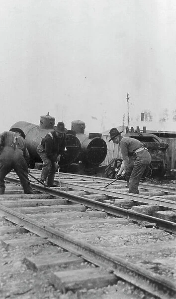 Workmen laying track, between c1900 and 1927. Creator: Unknown