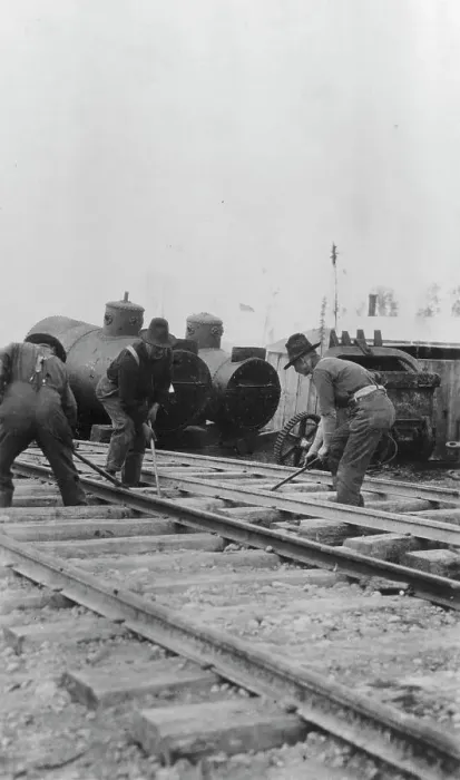 Framed Print : Workmen laying track, between c1900 and 1927. Creator: Unknown Framed Print : Workmen laying track, between c1900 and 1927. Creator: Unknown