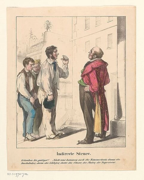 Workmen in line with a client, 1860-1865. Creator: Anon
