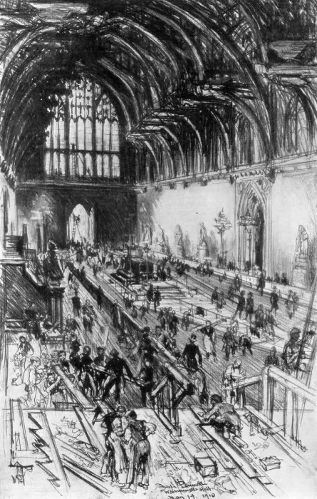 Framed Print : The Workmen in Possession, Westminster Hall, London, 1910. Artist: Joseph Pennell Framed Print : The Workmen in Possession, Westminster Hall, London, 1910. Artist: Joseph Pennell